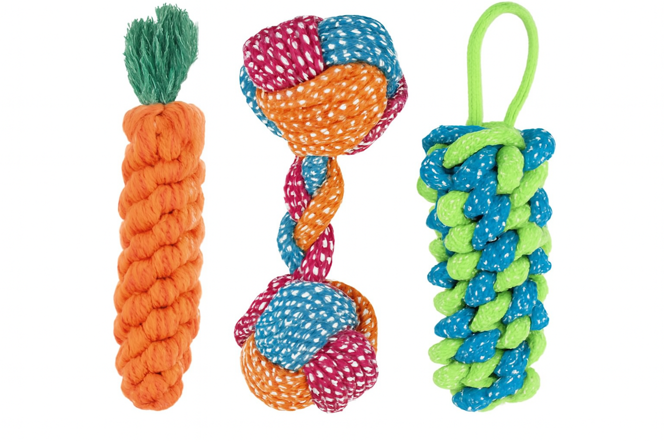 Combo of 3 Durable Cotton Chew Toys for Dogs Cats
