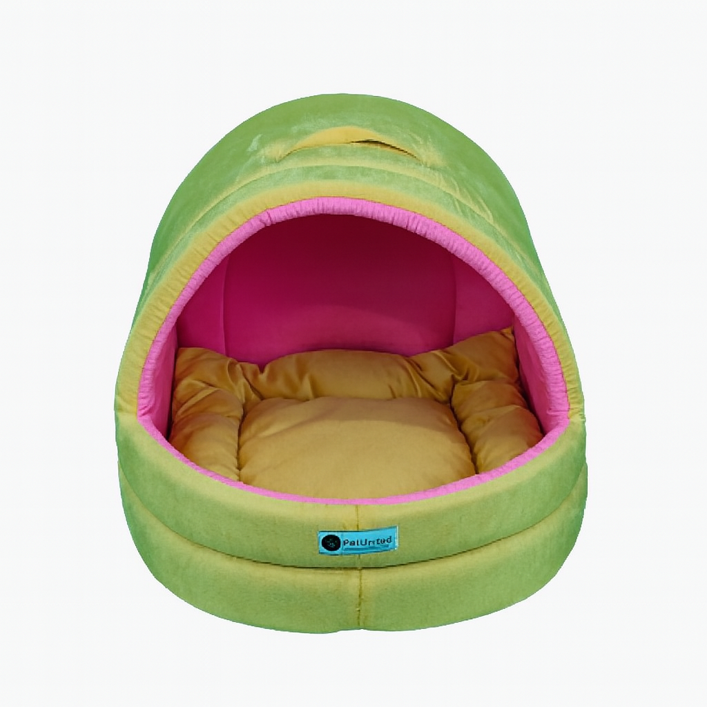Soft Covered Igloo Style Pet House-Green & Pink