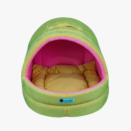 Soft Covered Igloo Style Pet House-Green & Pink