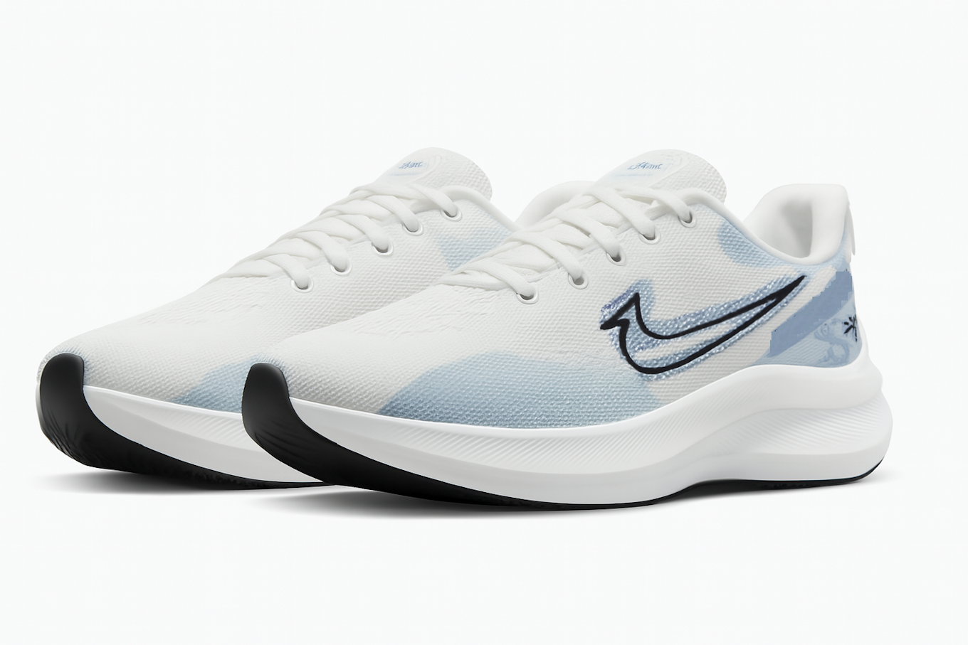 White Sneakers with Blue Swoosh and Accent Design (Size-7 UK)