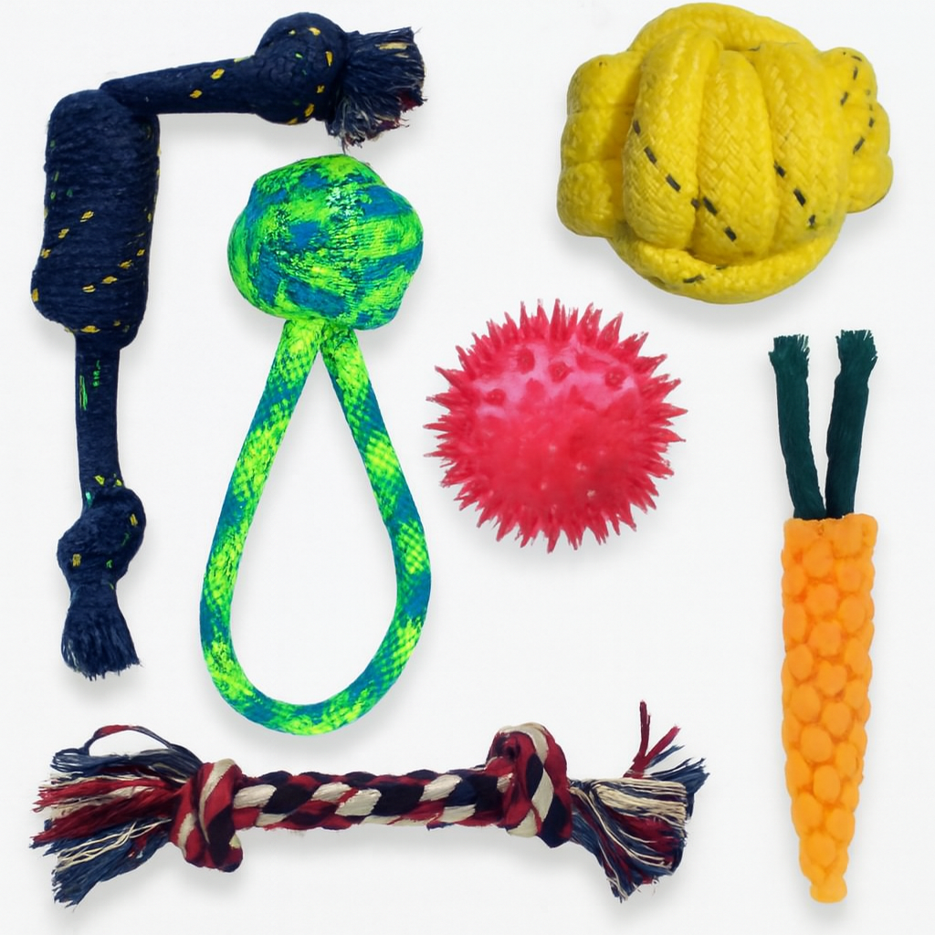 Rope Ball Rubber Squeaky Toy Set for Puppies Dogs