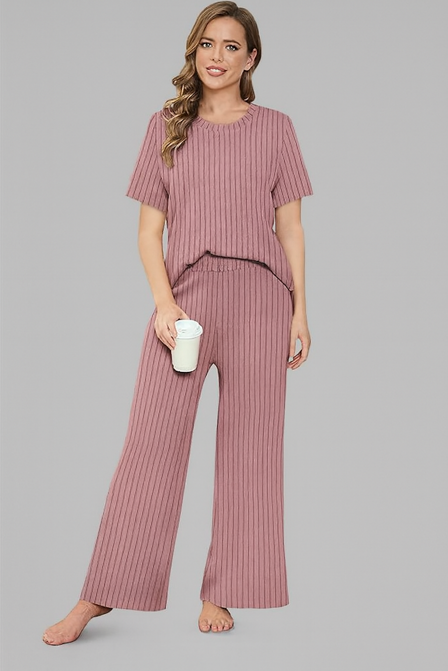 Women’s Pajama Set with Top & Pants-Dust Rose (Size-M) | D05