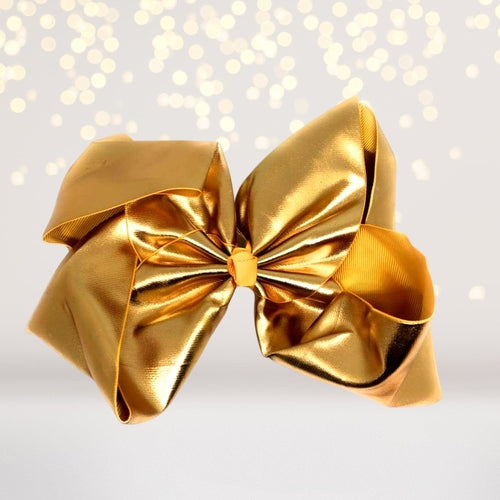 Girls 8 inch Metallic Grosgrain Boutique Hair Bow on Alligator Clip