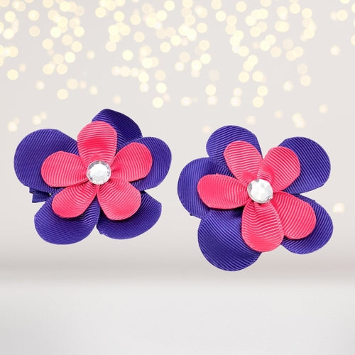 Girls Small Double Layered Flower Hair Clips