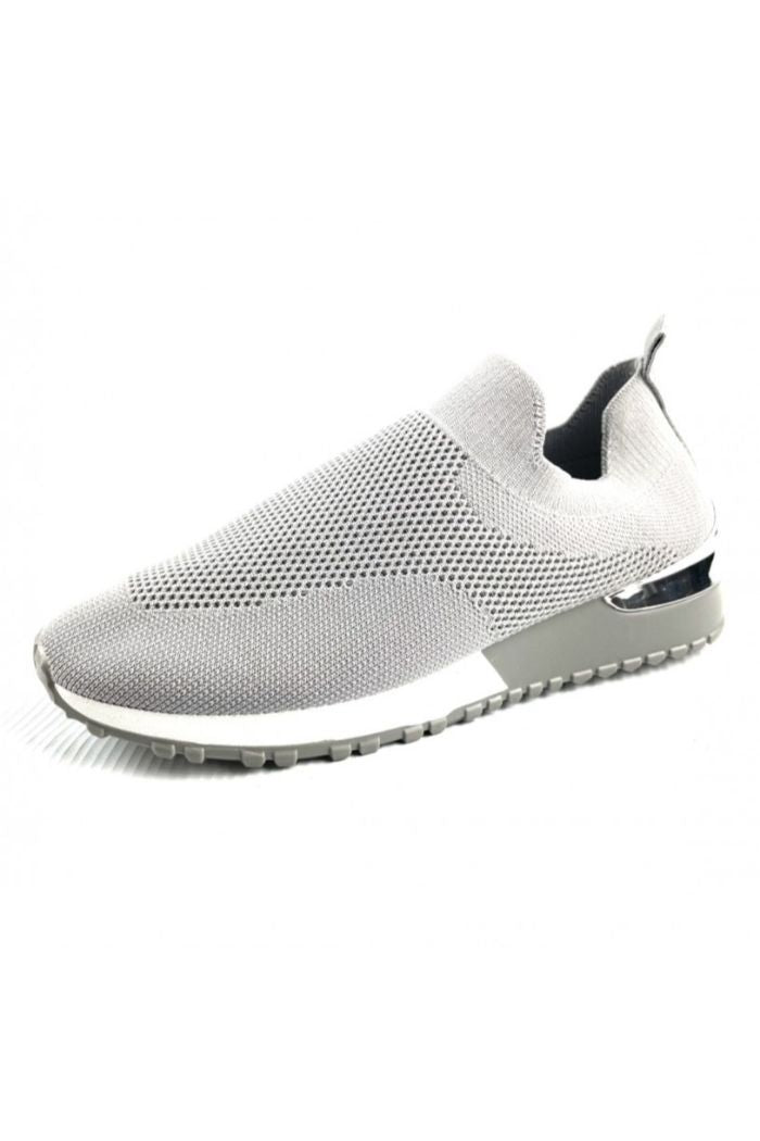Grey Knitted Sock Trainers Womens w/ Silver Detail