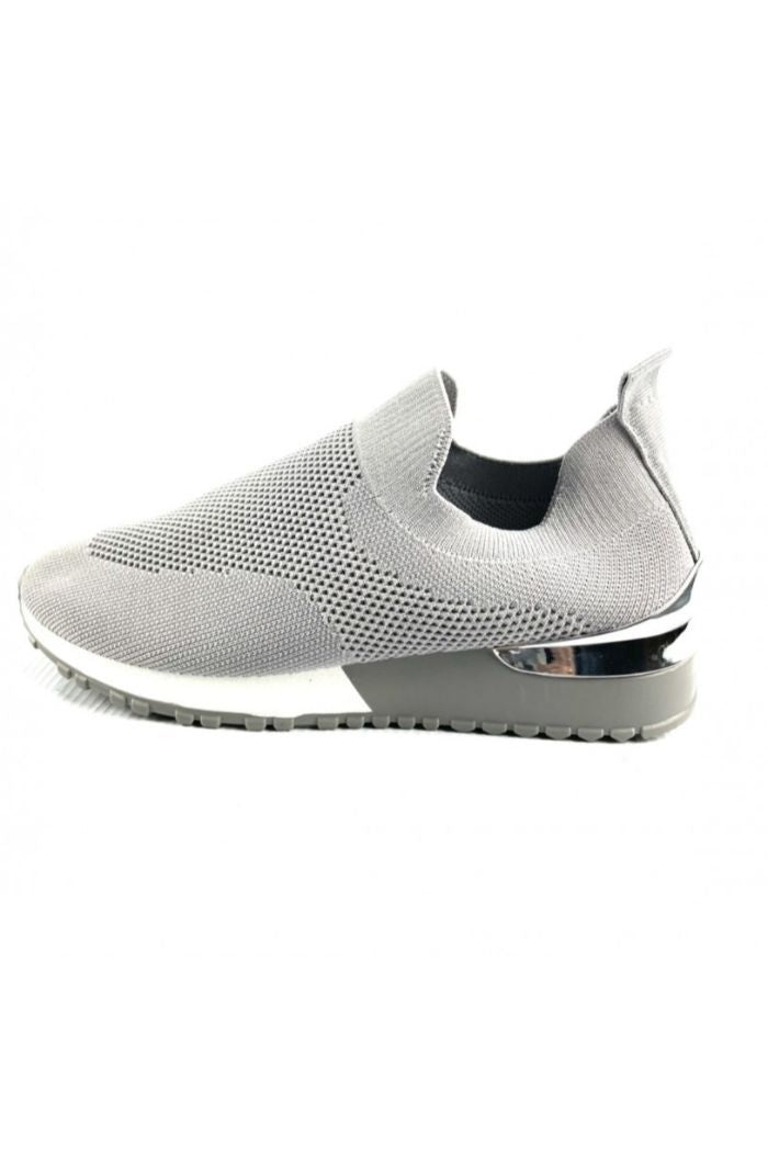 Grey Knitted Sock Trainers Womens w/ Silver Detail