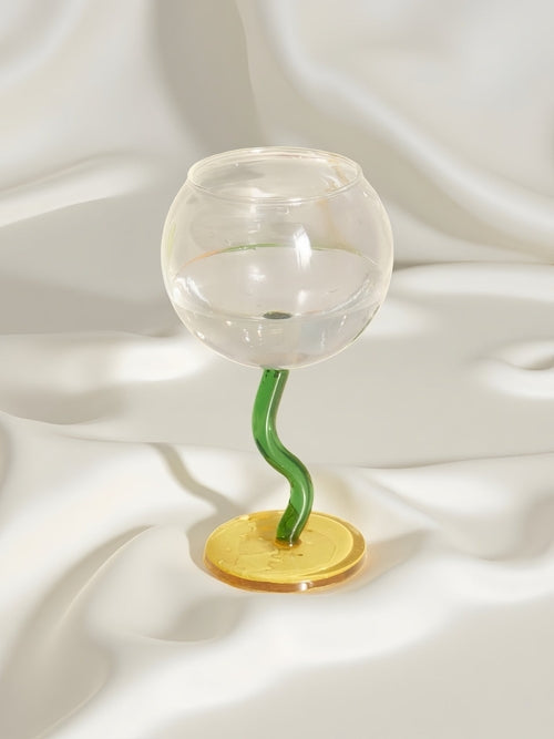 Handblown Bubble Wine Glass - Retro Whimsical Eclectic Wavy Stemmed