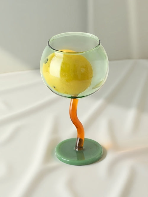 Handblown Bubble Wine Glass - Retro Whimsical Eclectic Wavy Stemmed