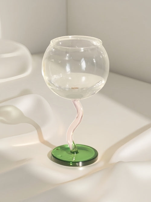 Handblown Bubble Wine Glass - Retro Whimsical Eclectic Wavy Stemmed