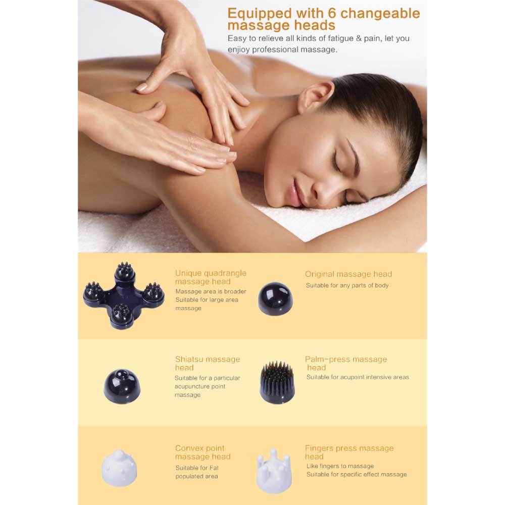 Full Body Handheld Massager Machine Champagne - 6 Massage Heads Neck
