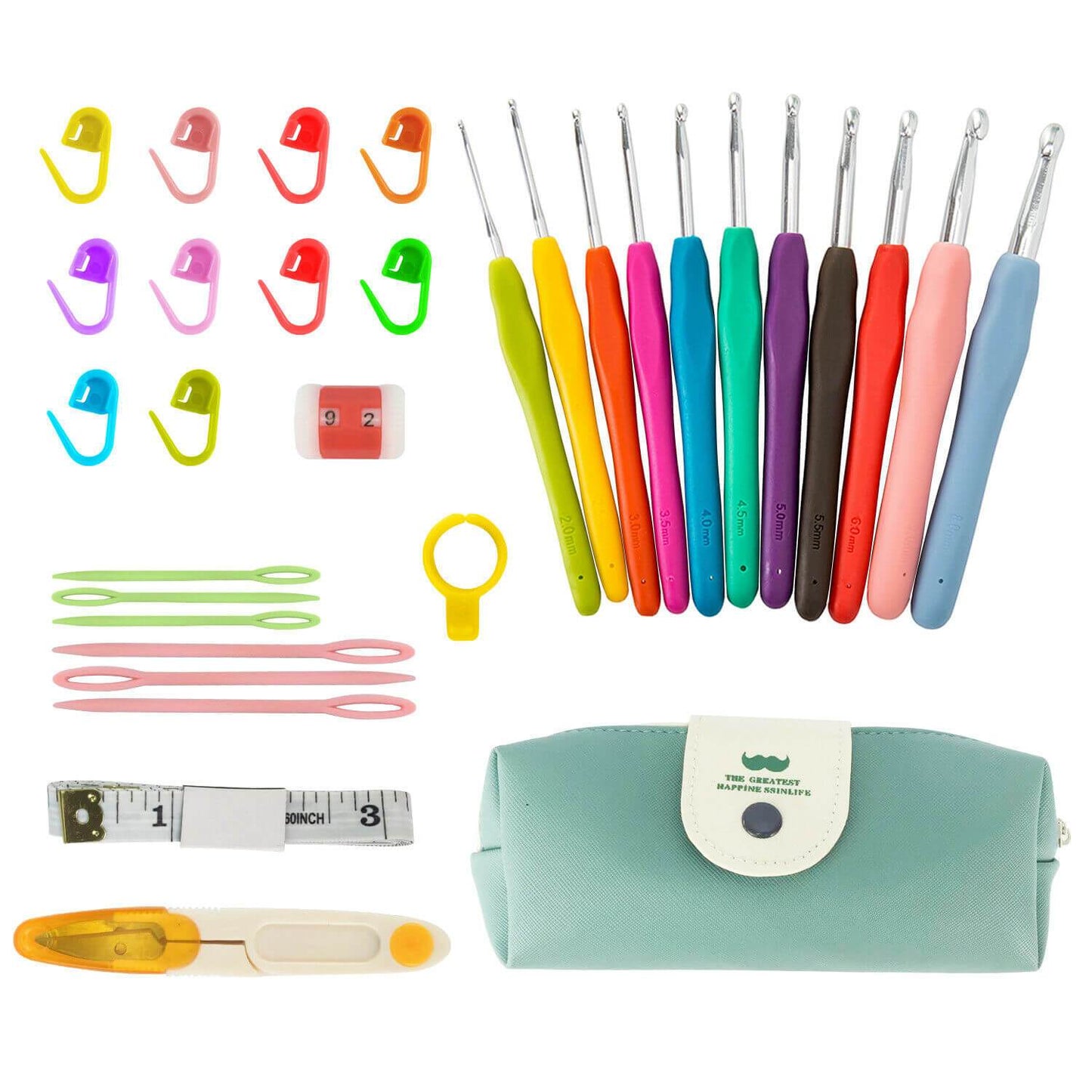 30 Pcs Crochet Hooks Kit Yarn Knitting Needles Sewing Tools Grip Set