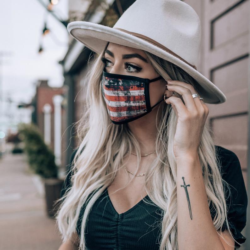 American Distressed Flag Panel - Made in USA Mouth Cover Unisex