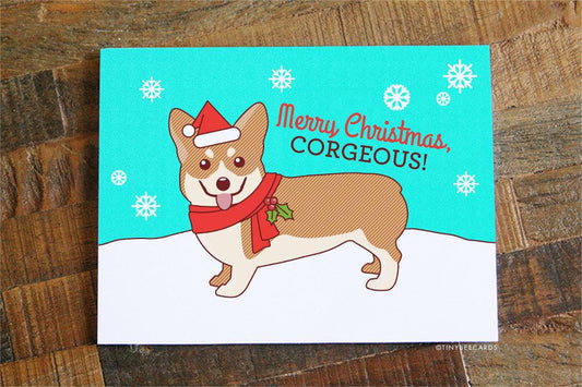 Corgi Dog Christmas Card "Merry Christmas, Corgeous"