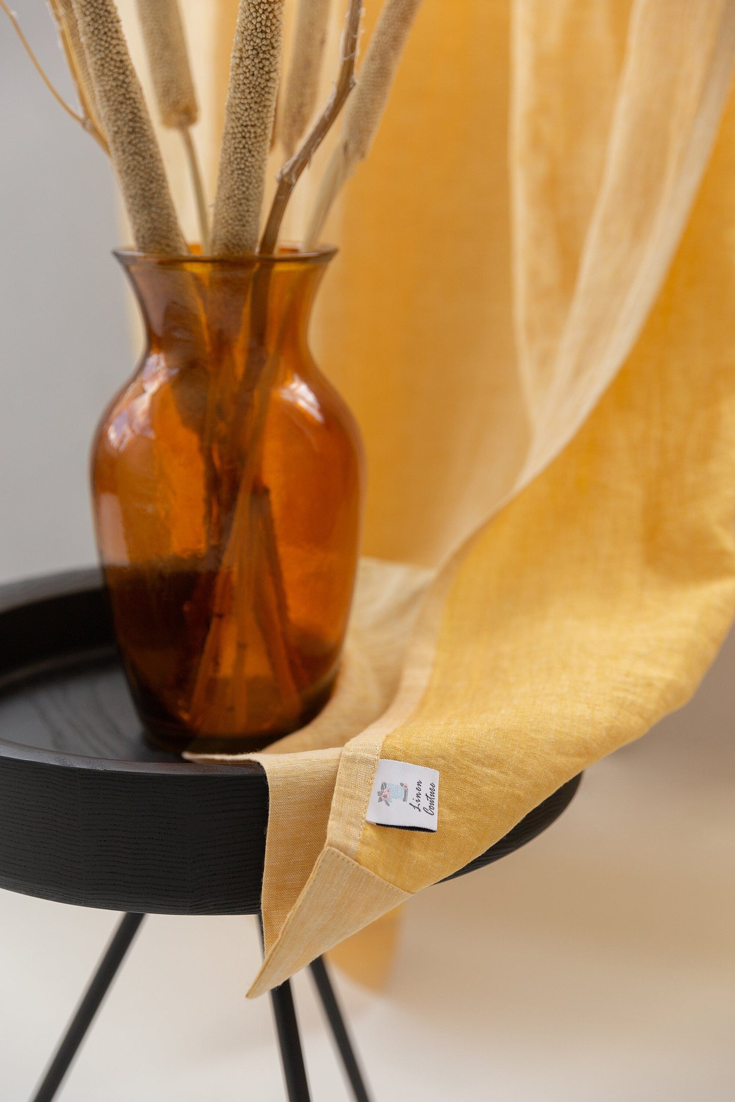 Canary Yellow linen curtain with pleating tape