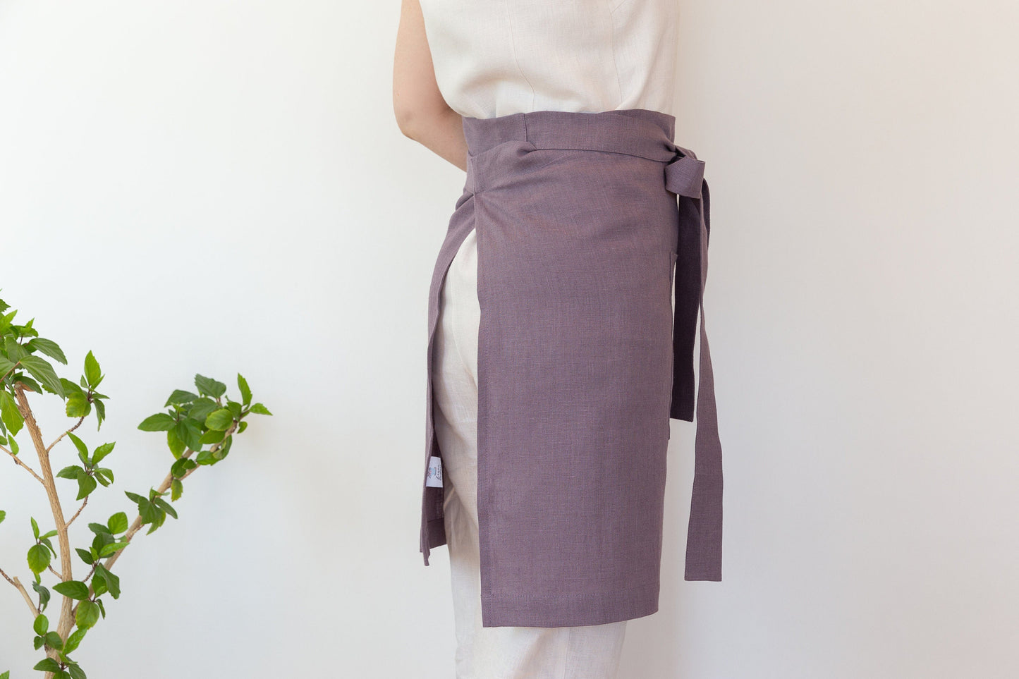Pastel Plum linen waist apron