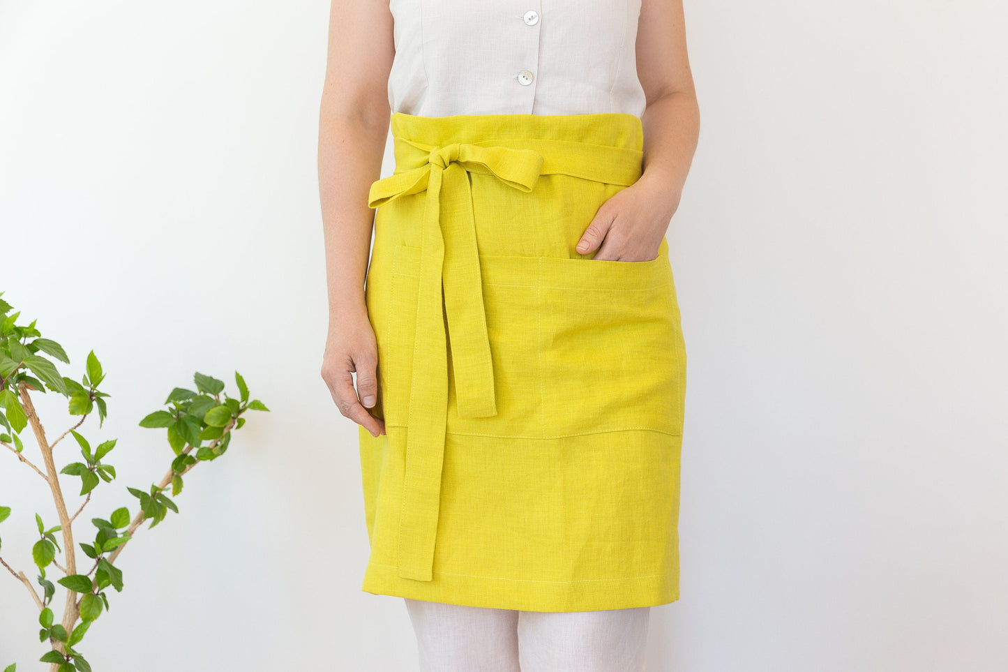 Pastel Plum linen waist apron