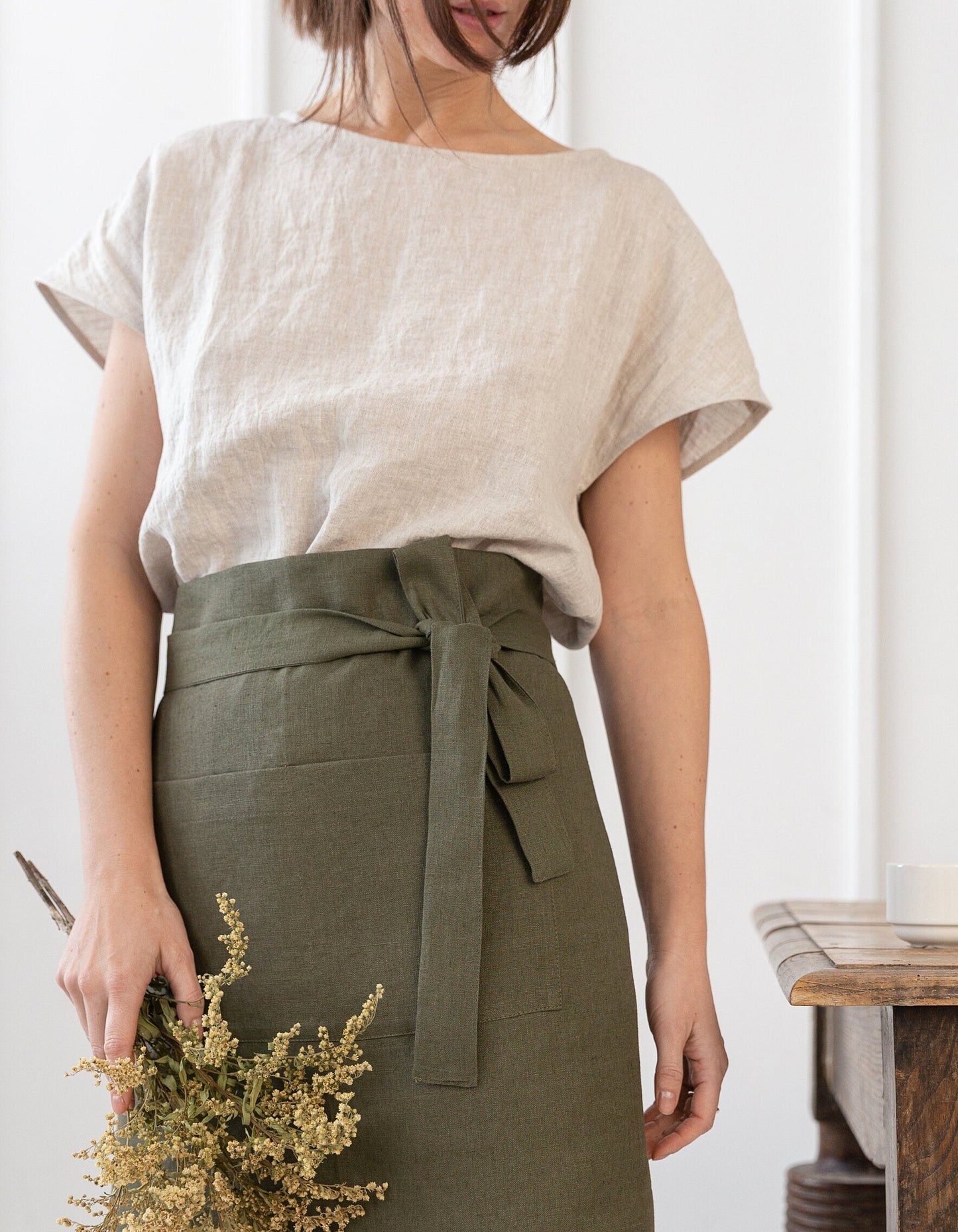 Pastel Plum linen waist apron