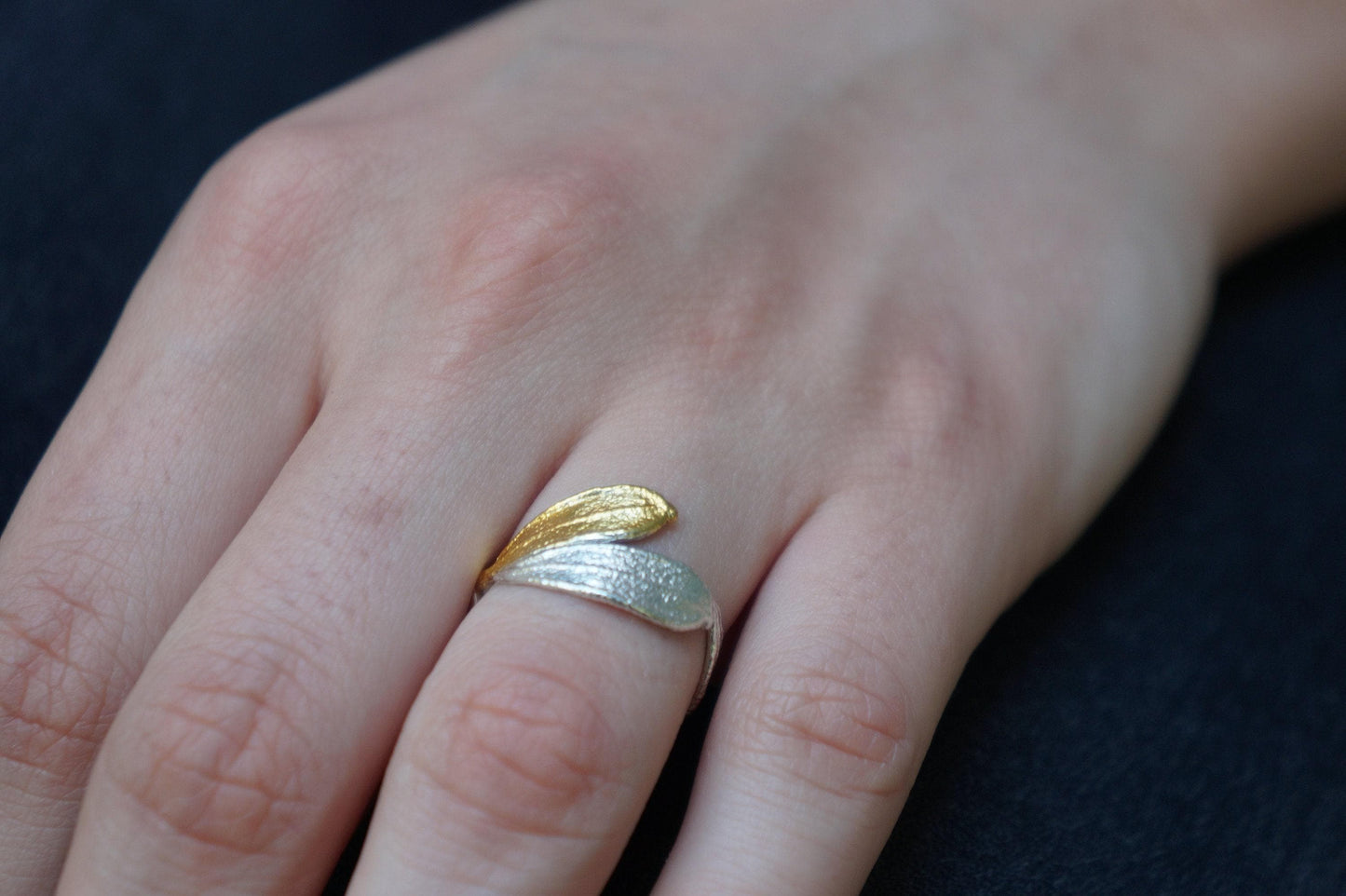Double Olive Leaf Ring, Handmade Minimalist Jewelry, Organic Tree