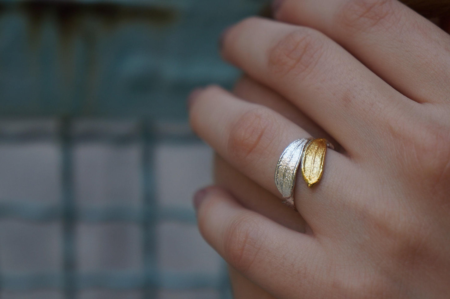 Double Olive Leaf Ring, Handmade Minimalist Jewelry, Organic Tree
