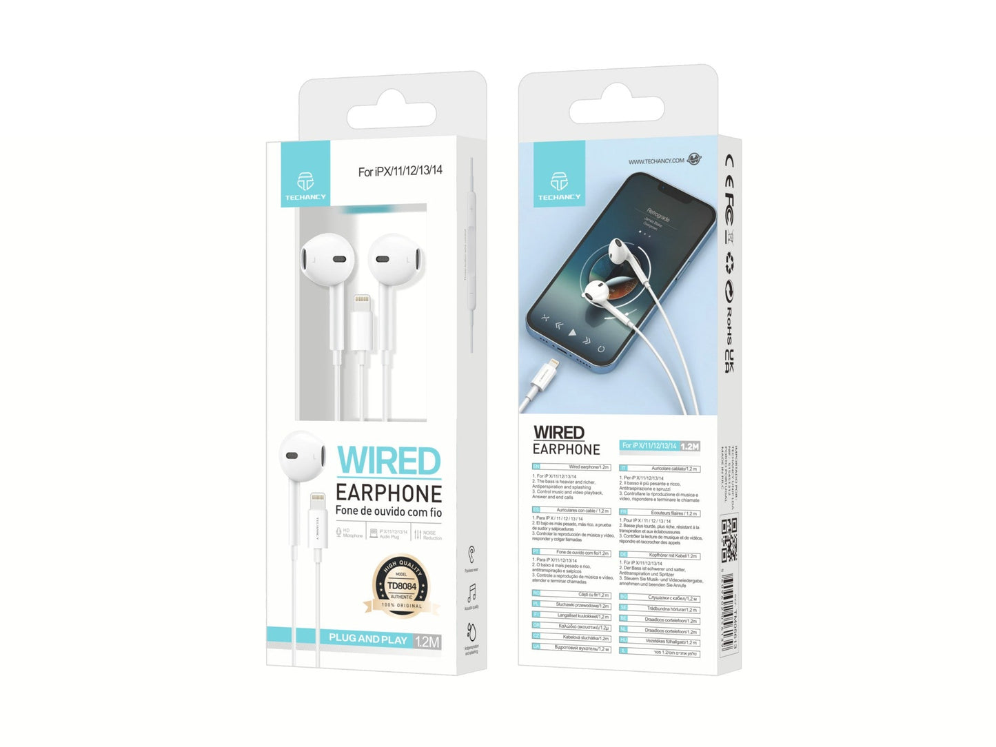 Techancy Auricular Com Fios TD8084, Plug And Play, Compatível Com