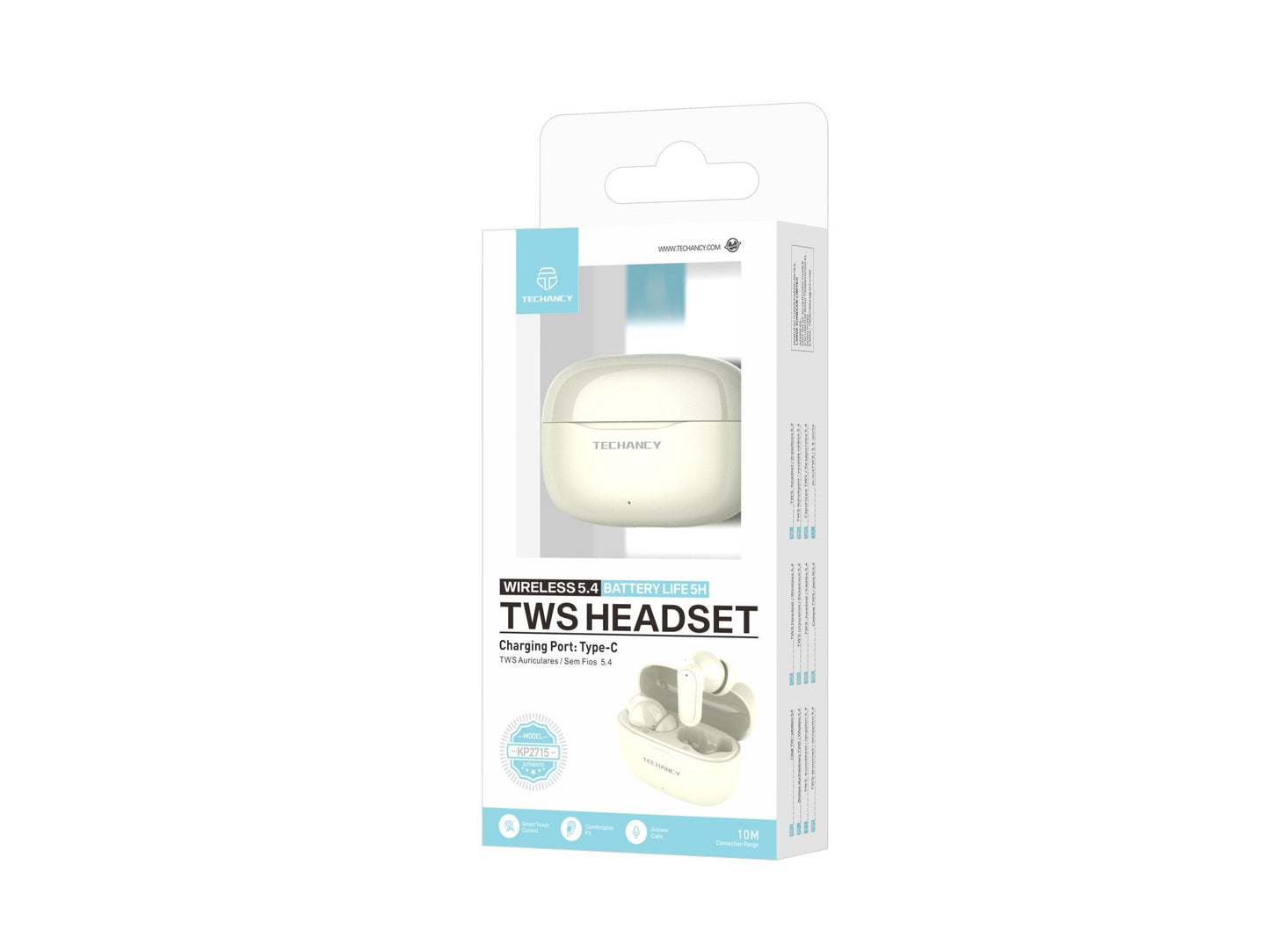 Techancy Auriculares Bluetooth TWS Wireless 5.4 KP2715 Microfone HD
