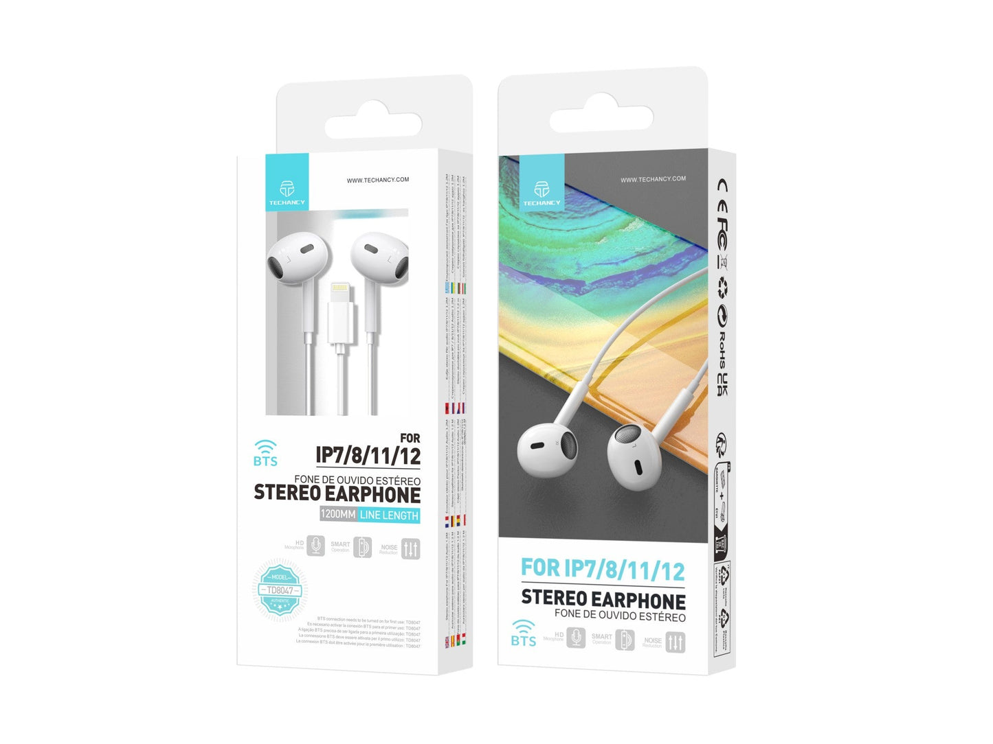 Techancy Auricular Estéreo Lightning Branco  TD8047, Com Microfone,