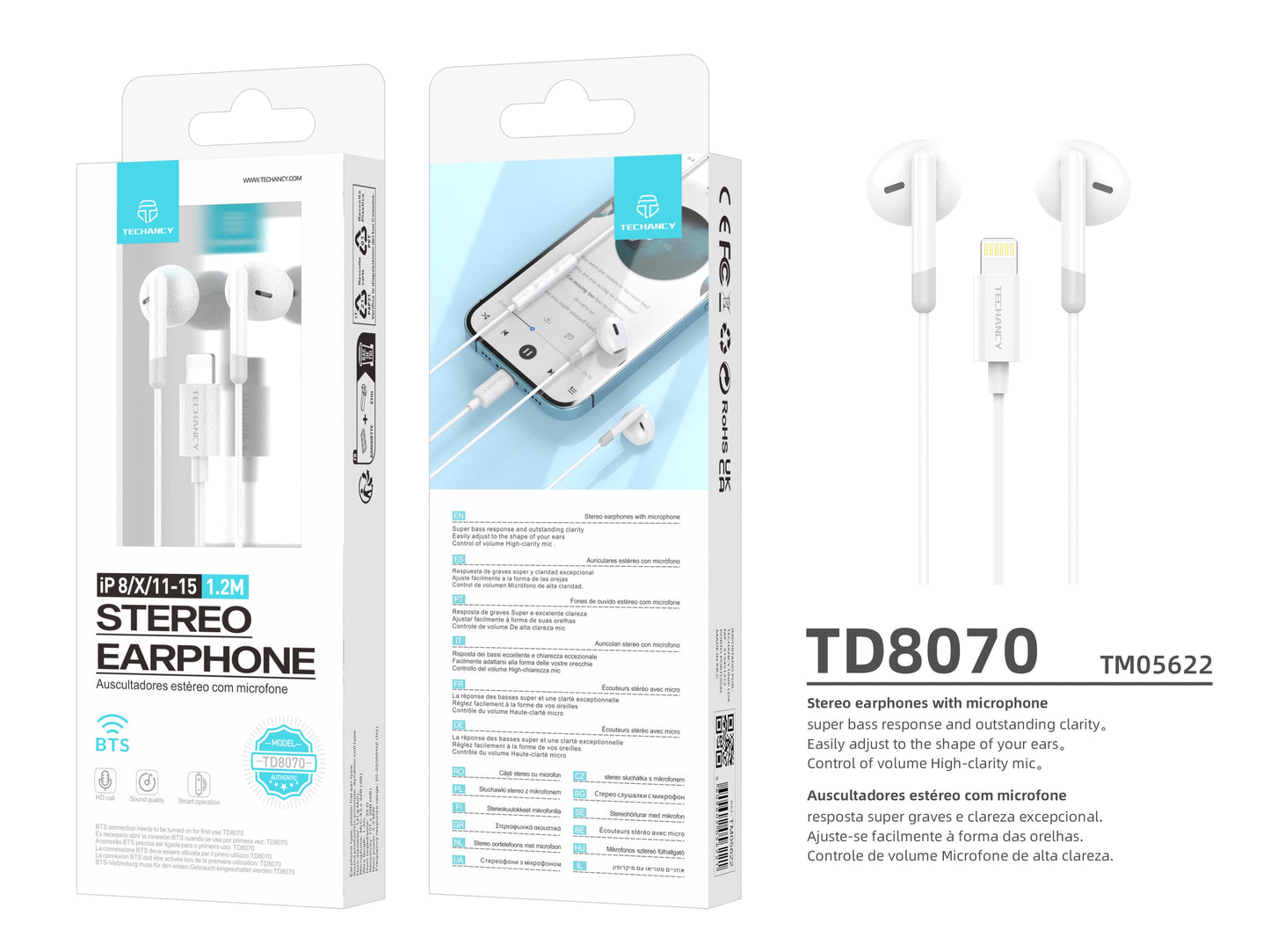 Techancy Auscultadores Estéreo Para Música TD8070 Branco, Função De