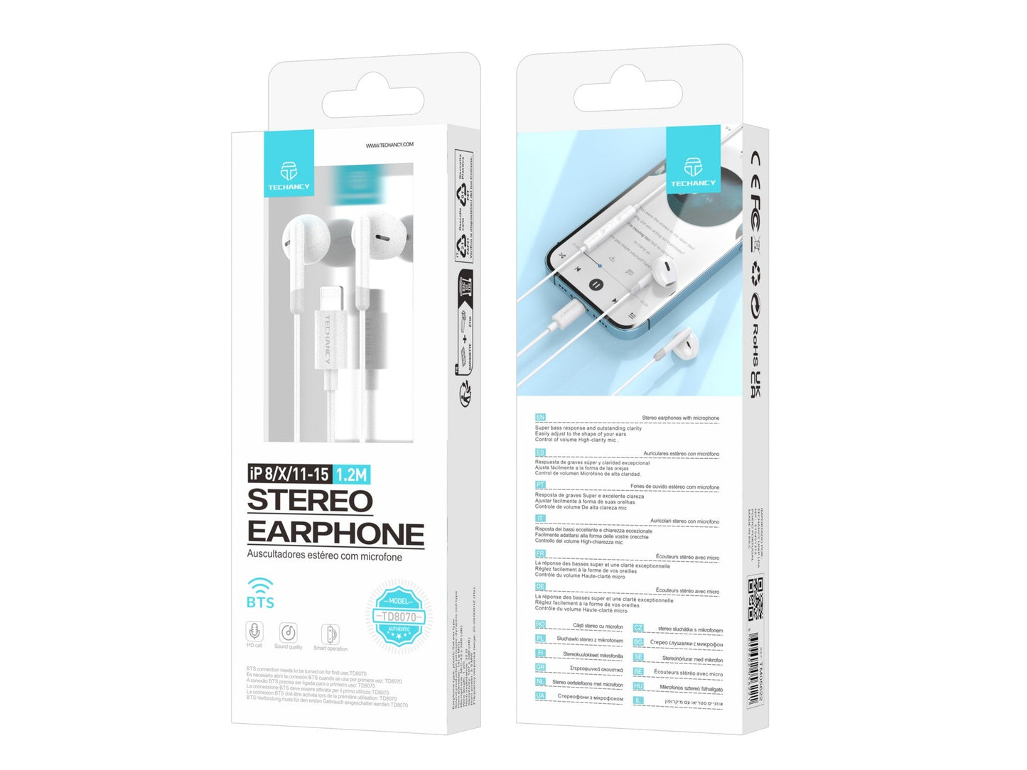Techancy Auscultadores Estéreo Para Música TD8070 Branco, Função De