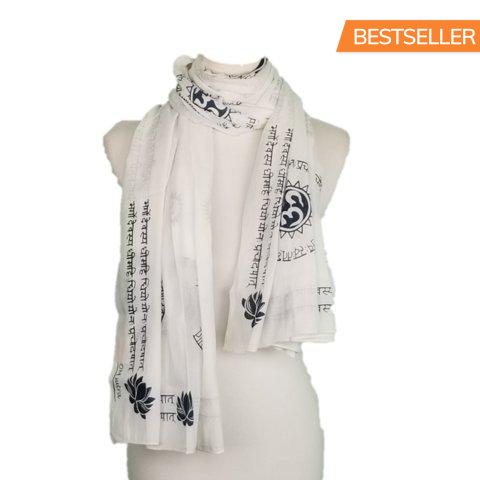 OMSutra Gayatri Mantra Prayer Shawl Handprinted  – Sacred OM Symbol –