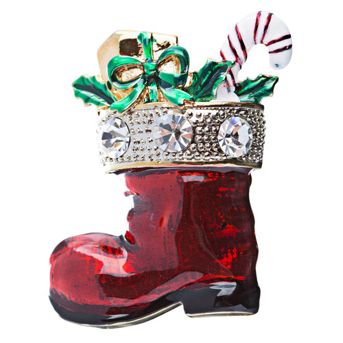 Christmas Jewelry Red Sock Presents Gold Tone Holiday Crystal Charm