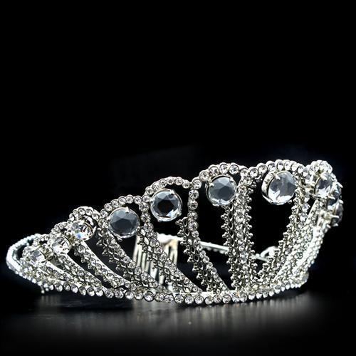 LO2108 - Imitation Rhodium Brass Tiaras & Hair Clip with Top Grade