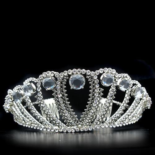 LO2108 - Imitation Rhodium Brass Tiaras & Hair Clip with Top Grade