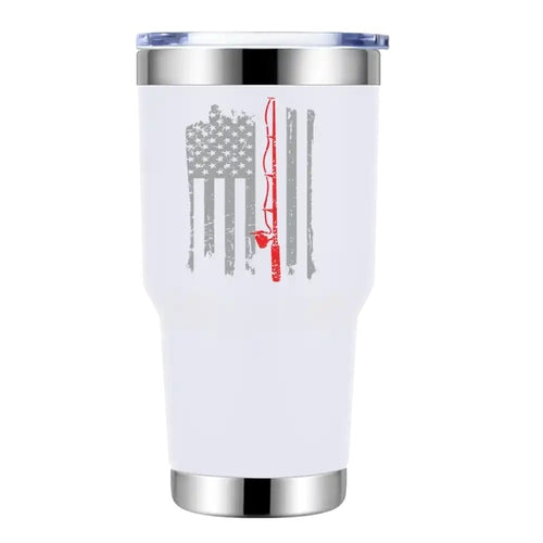 Fishing Rod American Flag 30oz Insulated Vacuum Sealed Tumbler