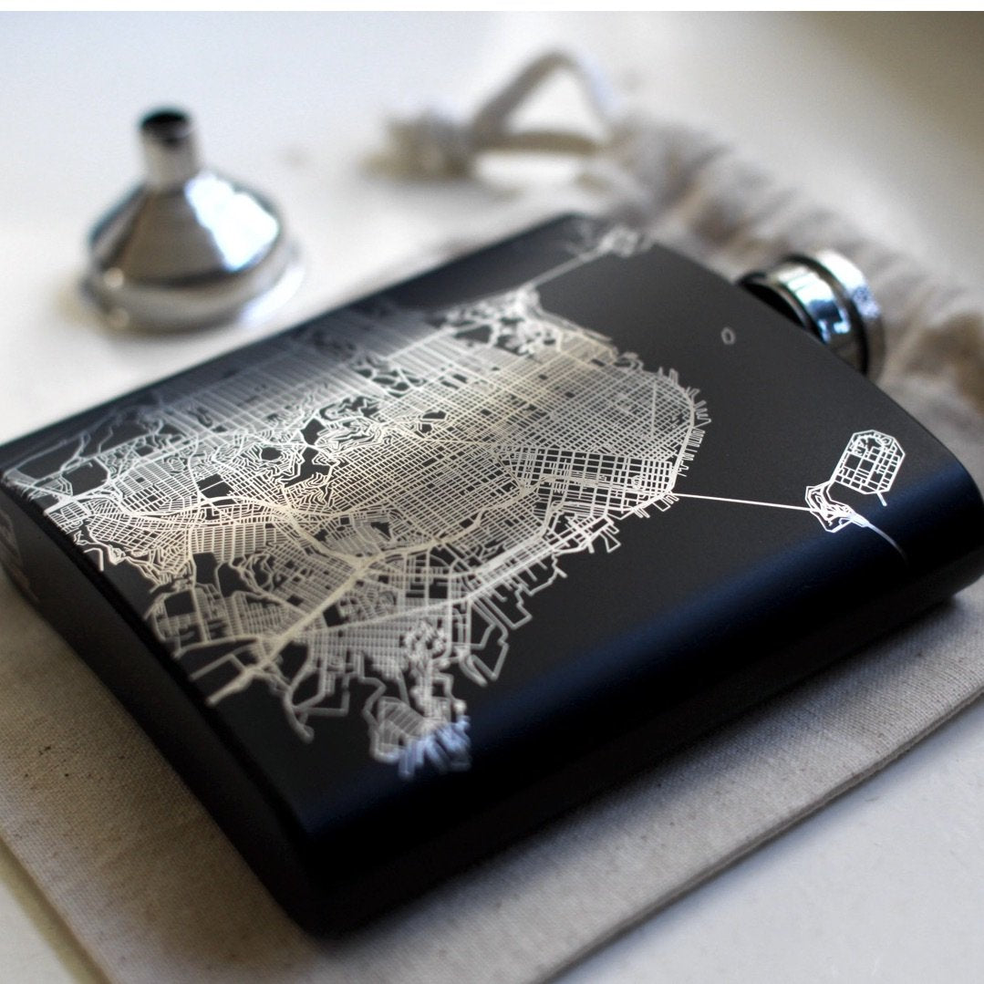 Mount Shasta - California Engraved Topographic Map Hip Flask in Matte