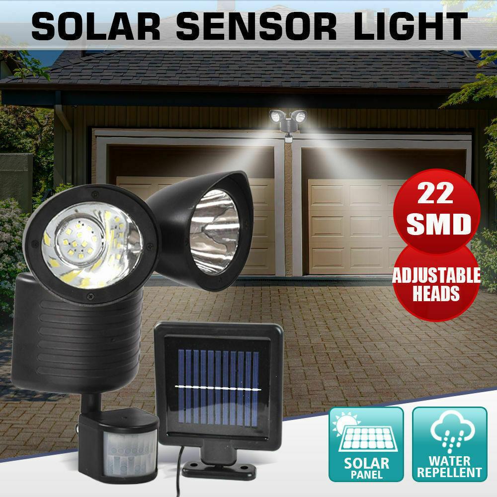 22 LED Solar Powered Dual Light Flood Lamp Security PIR Motion Sensor