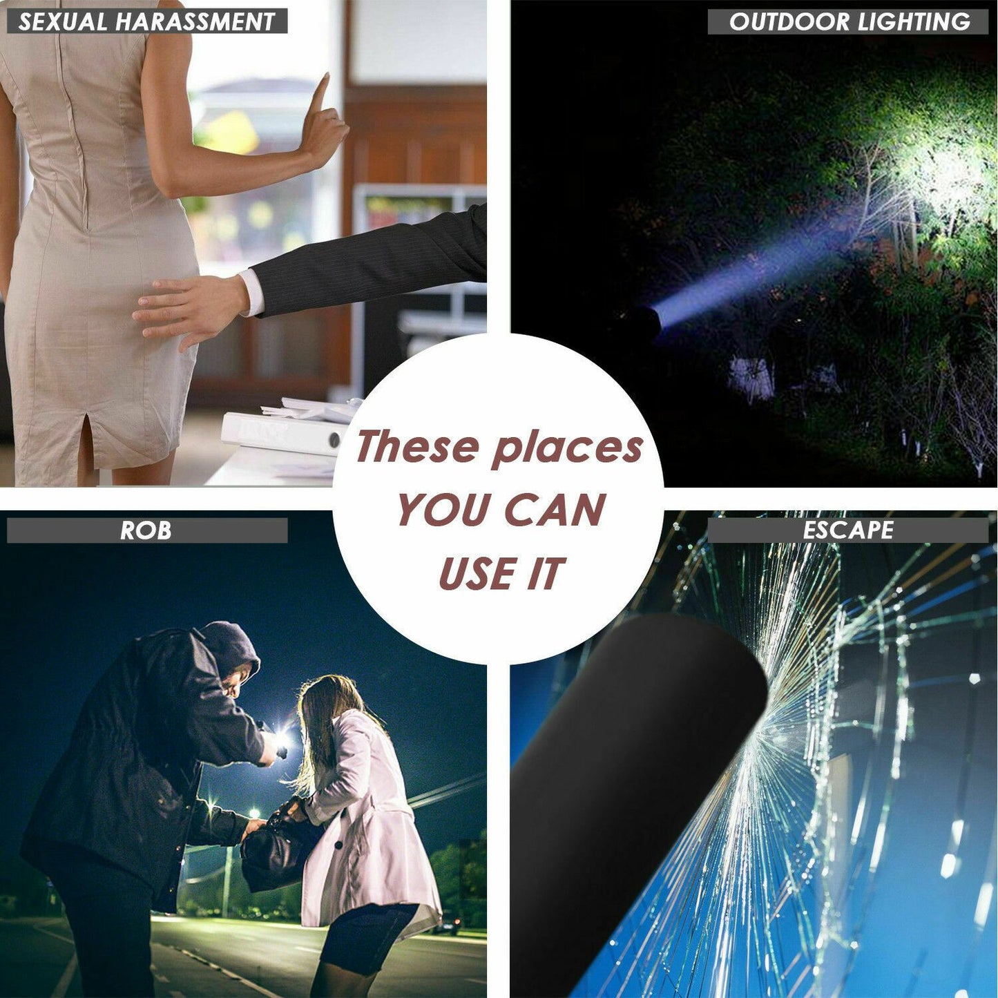 36cm Baseball Bat LED Flashlight Bright Baton Torch Emergency Security