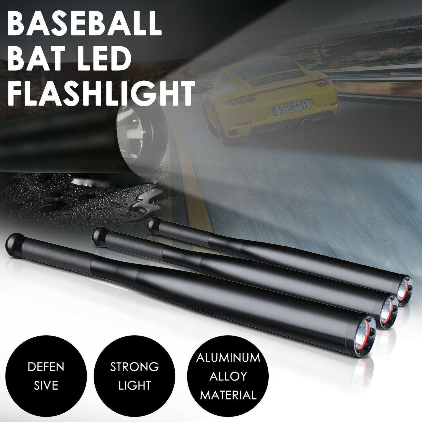 36cm Baseball Bat LED Flashlight Bright Baton Torch Emergency Security