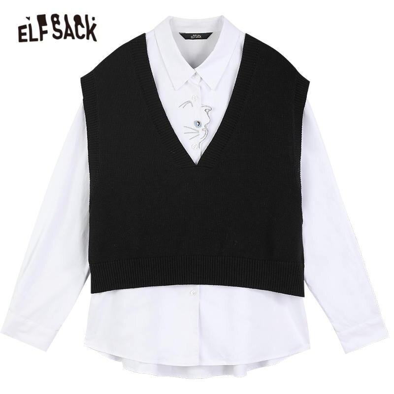 Cat Embroidery Pullover Casual 2-IN-1 Shirt Women,Spring Stylish