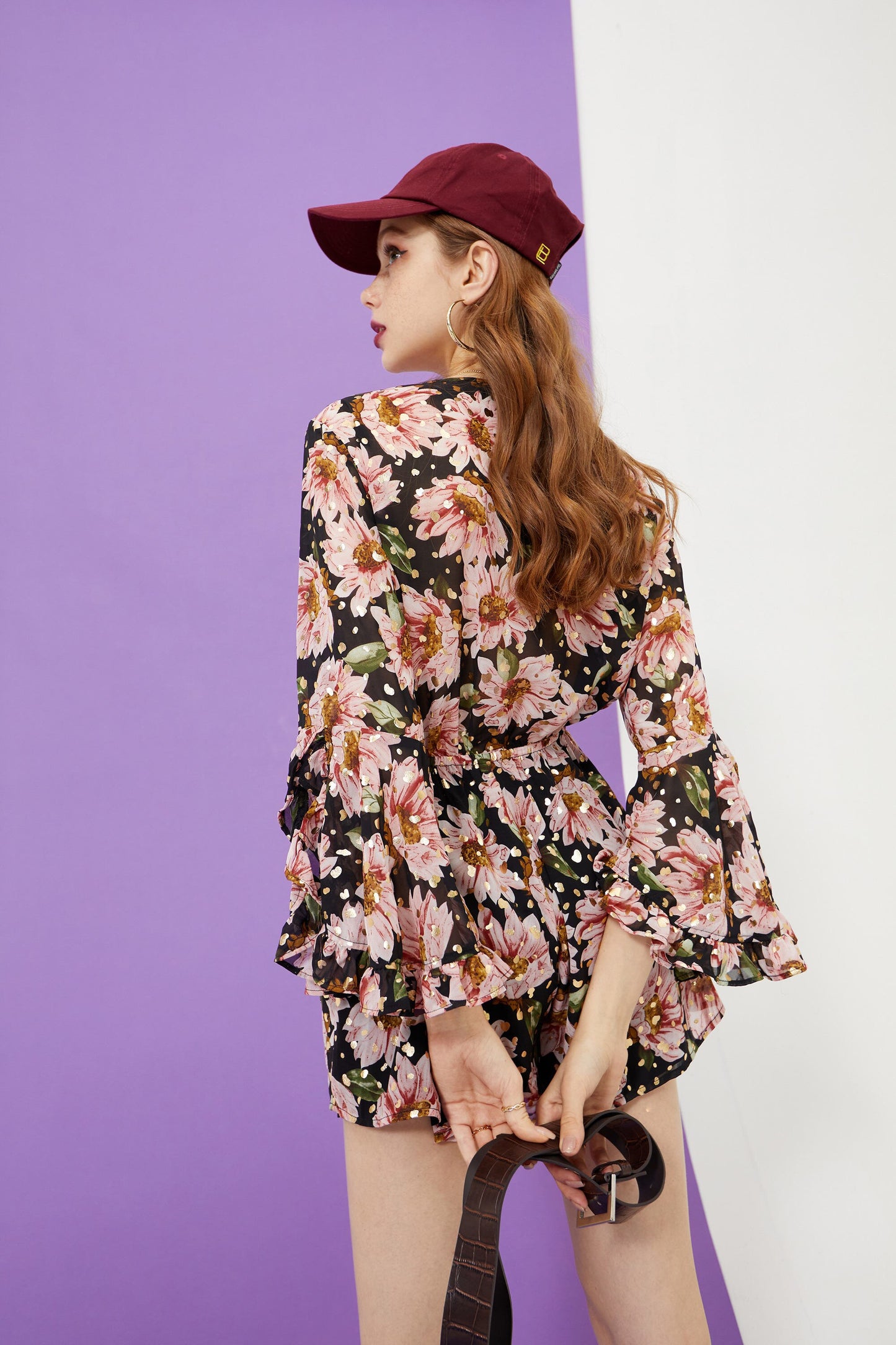 Floral Print Casual Women Vintage Dress,Summer Ruffle Full Sleeve