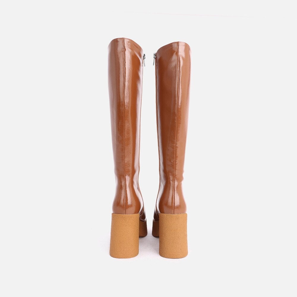 MUMANI Woman‘s Modern Boots Genuine Leather sexy Zip Square heel Solid