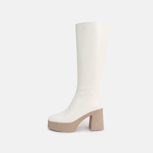 MUMANI Woman‘s Modern Boots Genuine Leather sexy Zip Square heel Solid