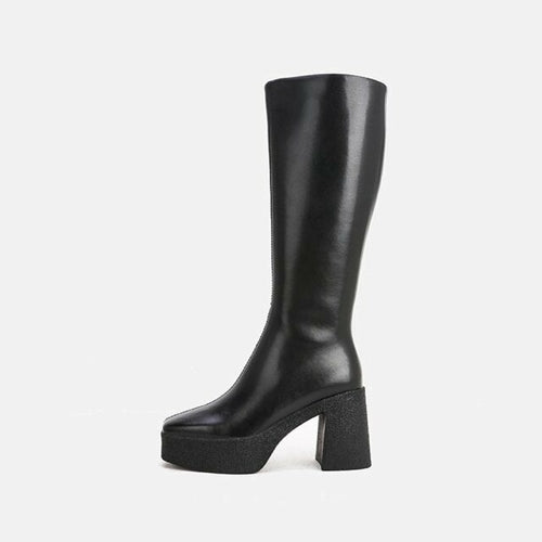 MUMANI Woman‘s Modern Boots Genuine Leather sexy Zip Square heel Solid