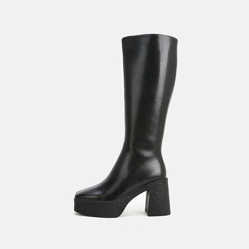 MUMANI Woman‘s Modern Boots Genuine Leather sexy Zip Square heel Solid