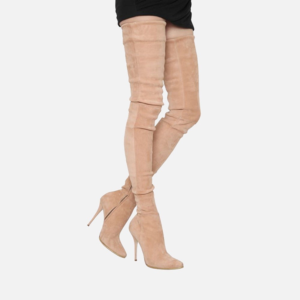 Woman‘s Over the Knee Boots Microfiber sexy Sewing Thin Heels Pointed