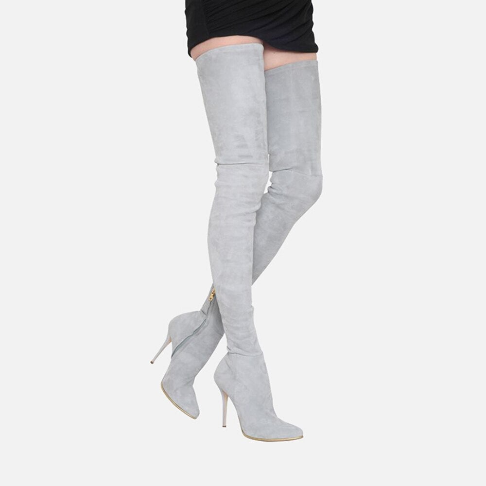 Woman‘s Over the Knee Boots Microfiber sexy Sewing Thin Heels Pointed