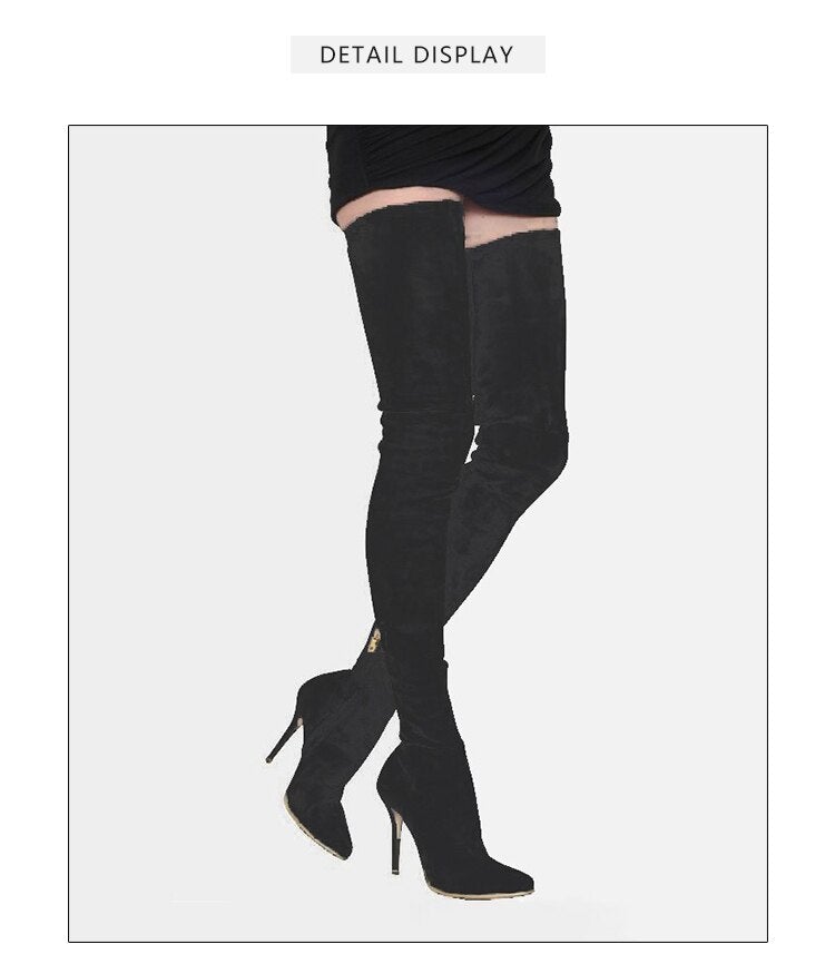 Woman‘s Over the Knee Boots Microfiber sexy Sewing Thin Heels Pointed