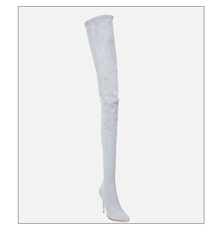 Woman‘s Over the Knee Boots Microfiber sexy Sewing Thin Heels Pointed