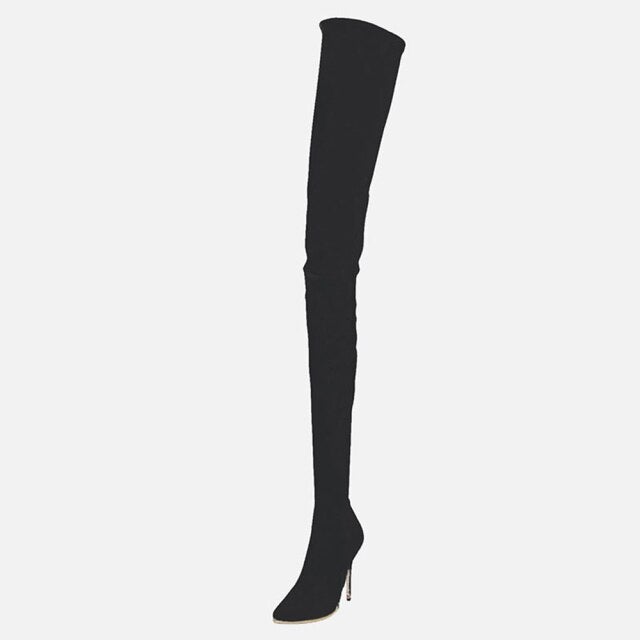 Woman‘s Over the Knee Boots Microfiber sexy Sewing Thin Heels Pointed
