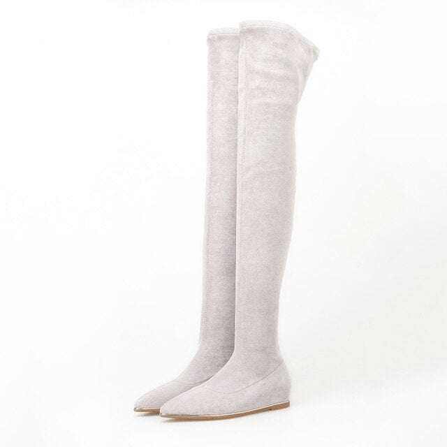 Woman‘s Over the Knee Boots Microfiber sexy Sewing Thin Heels Pointed