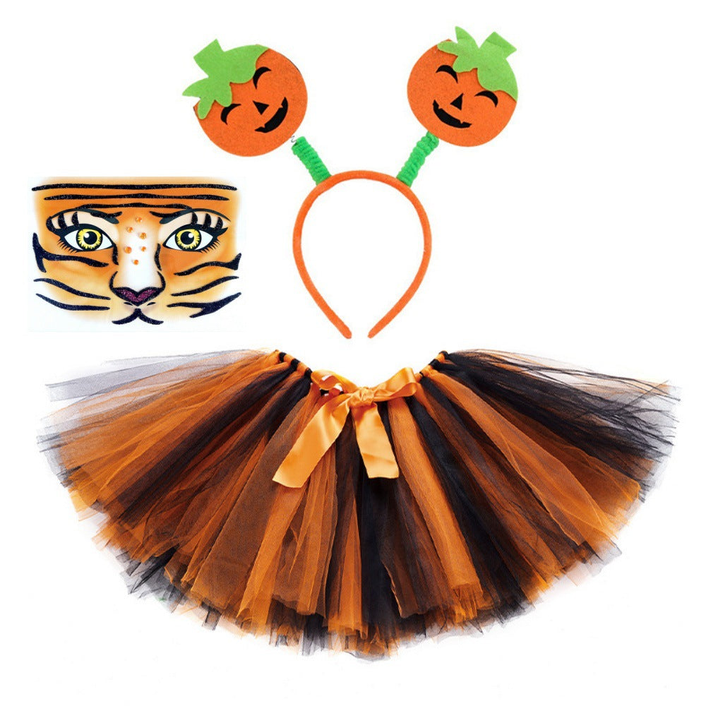 Children Girls’ Halloween Costume Set: Cosplay Tulle Skirt with
